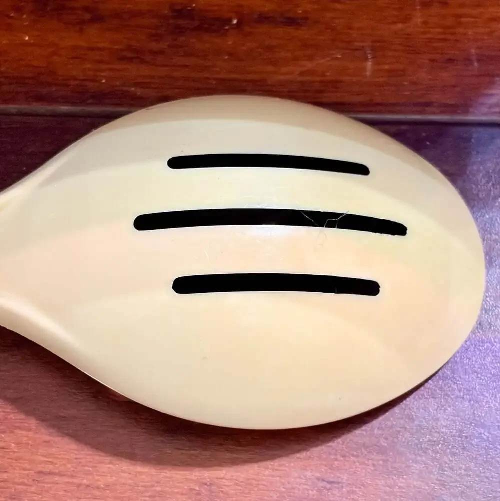 Vintage Beige Plastic Slotted Serving Spoon Made in USA